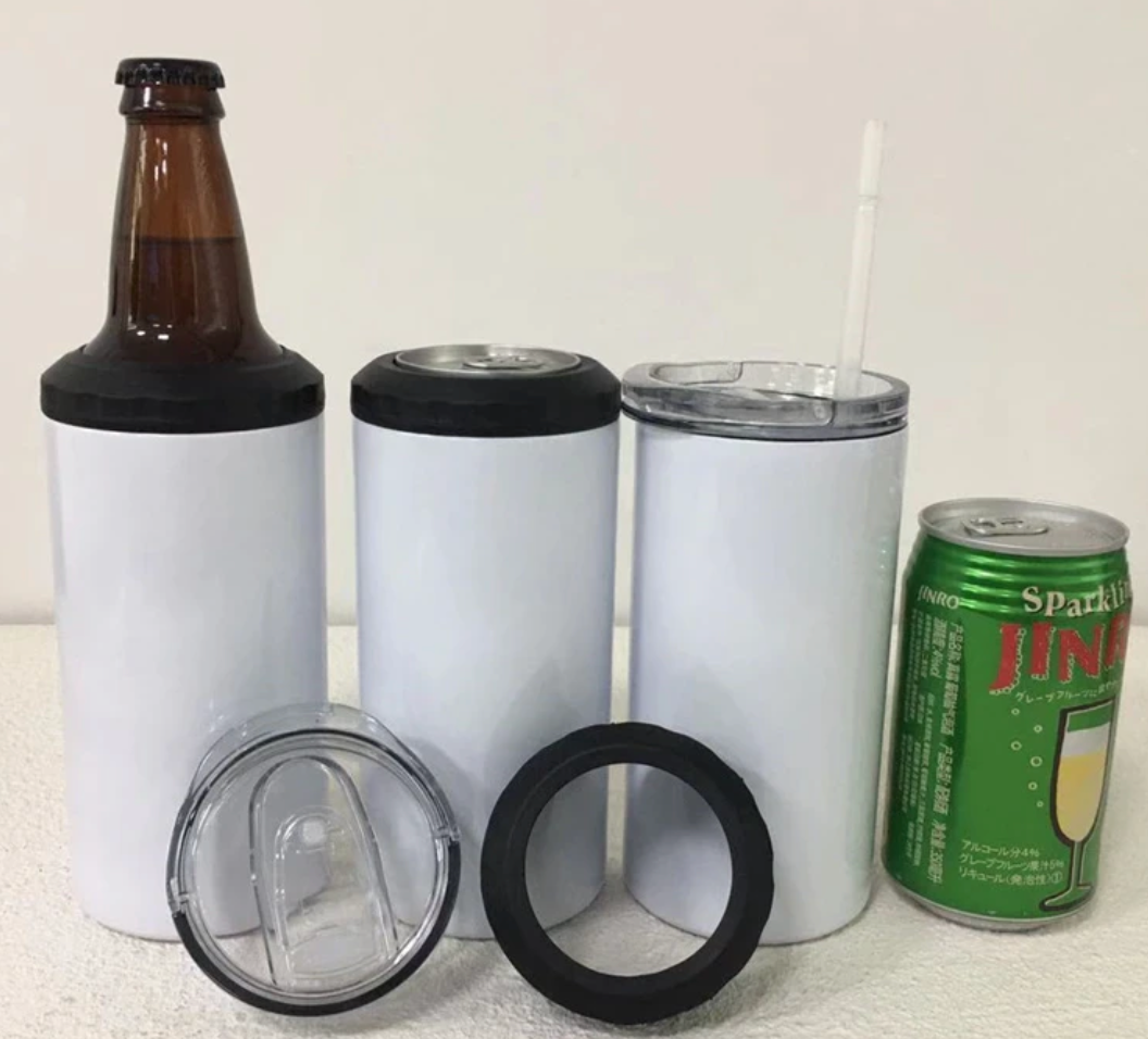 4 IN 1 CAN KOOZIE TUMBLER WITH 2 TOPPERS